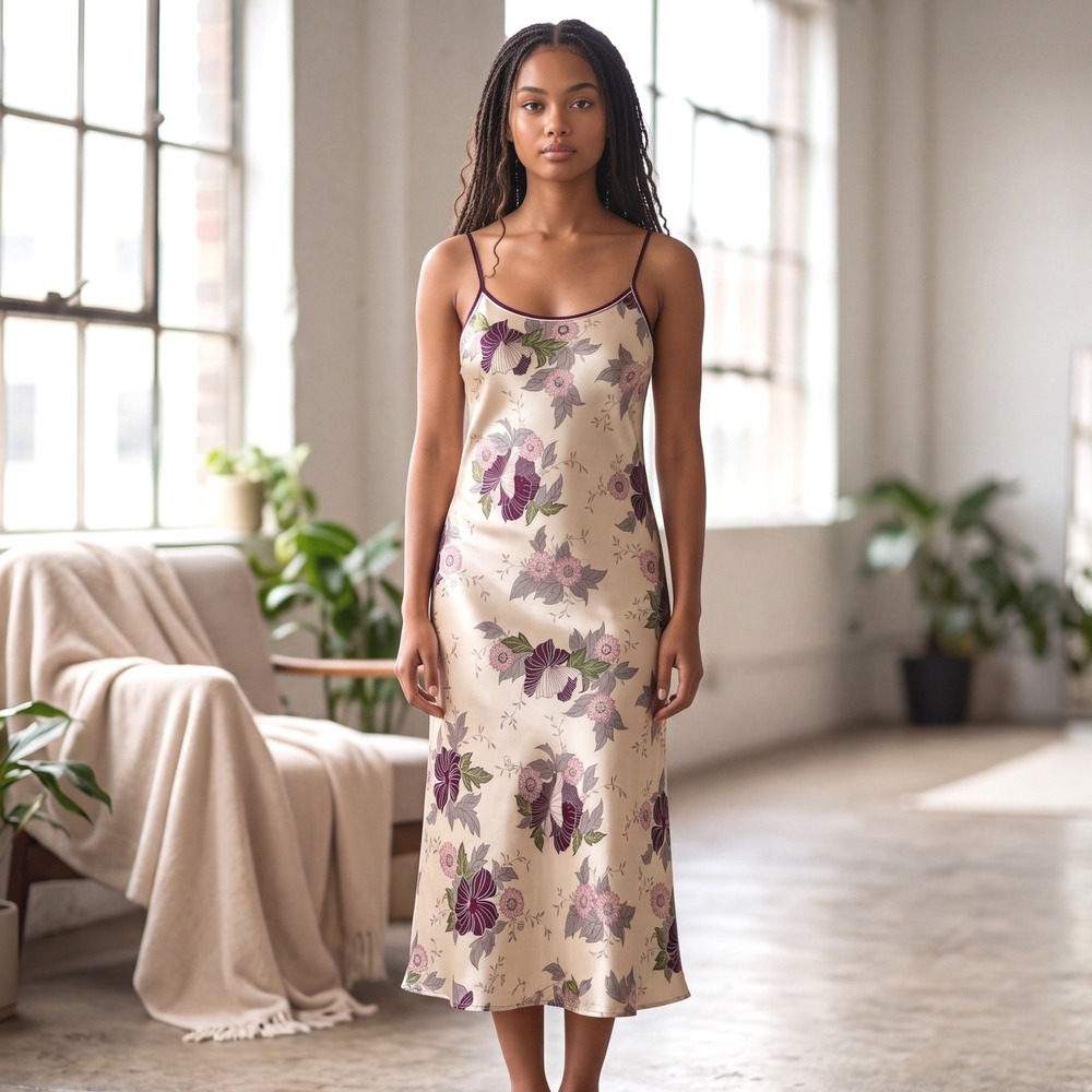 Y2K Jones New York Floral Satin Slip dress Large beige silky soft girl vintage